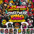 25 Streetwear PNG Bundle, Urban T-Shirt Designs, Hip Hop PNG Graphics, Trendy Shirt Print Designs, POD Sublimation Digital Download