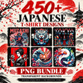 +450 Japanese T-Shirt PNG Bundle, Samurai, Koi Fish & Geisha Designs, Japanese Streetwear Graphics, Transparent Clipart for POD